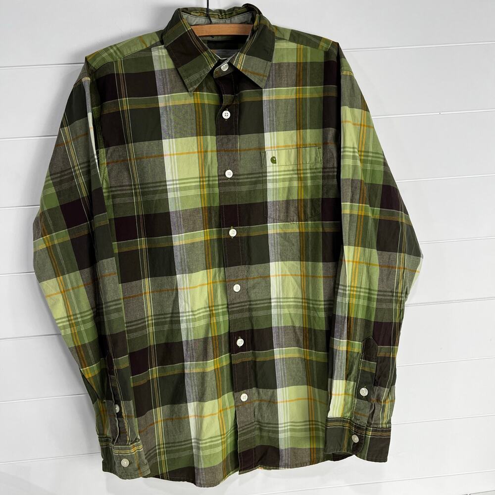 Carhartt Green & Brown Plaid Button Down Shirt men's size Small